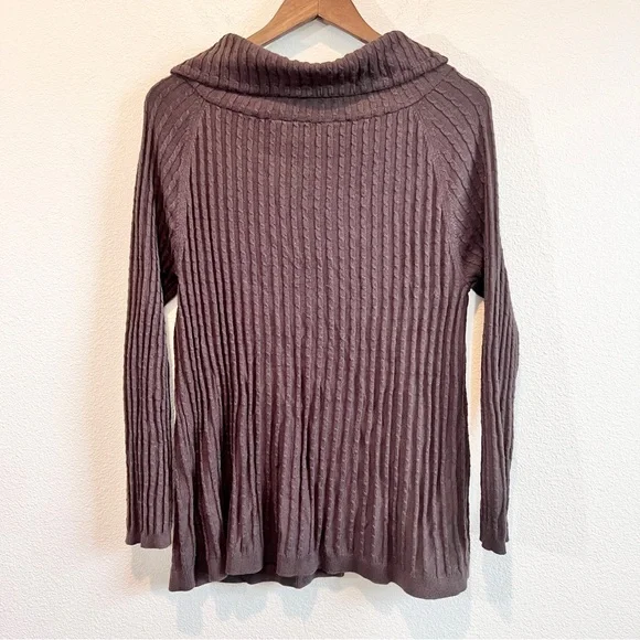 Soft Surroundings Ribbed Cowl Neck Cable Knit Sweater Brown Cozy Fall Layer M - Picture 8 of 9